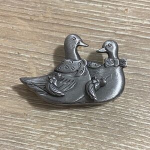 Vintage Torino Pewter Birds Jewelry Necklace Brooch Earrings Trinket Box Set